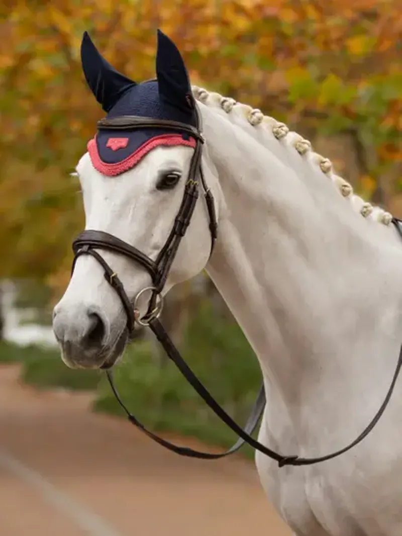 LeMieux Loire Fly Hood in Navy and Cranberry-1