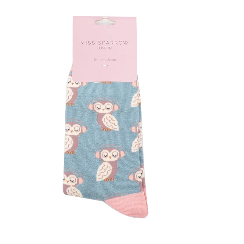 Miss Sparrow Funky Owls Socks in Duck Egg