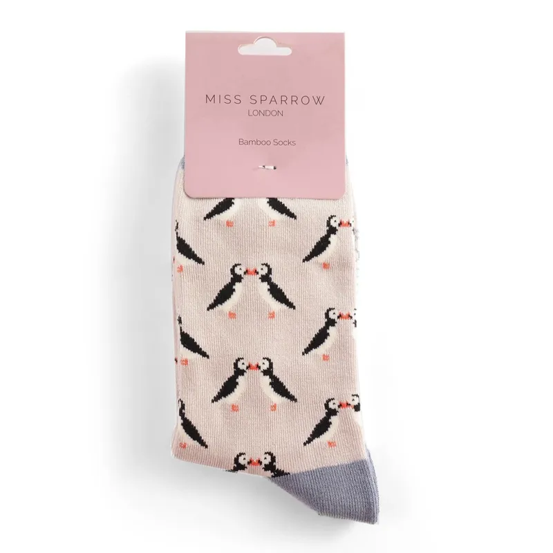 Miss Sparrow Kissing Puffins Socks in Silver