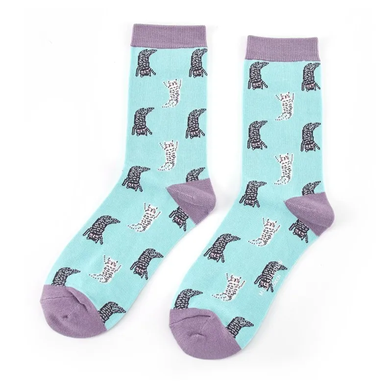Miss Sparrow Lazy Cats Socks in Duck Egg