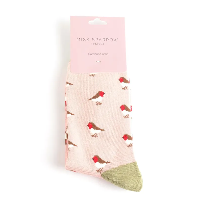 Miss Sparrow Little Robins Socks  in Dusky Pink