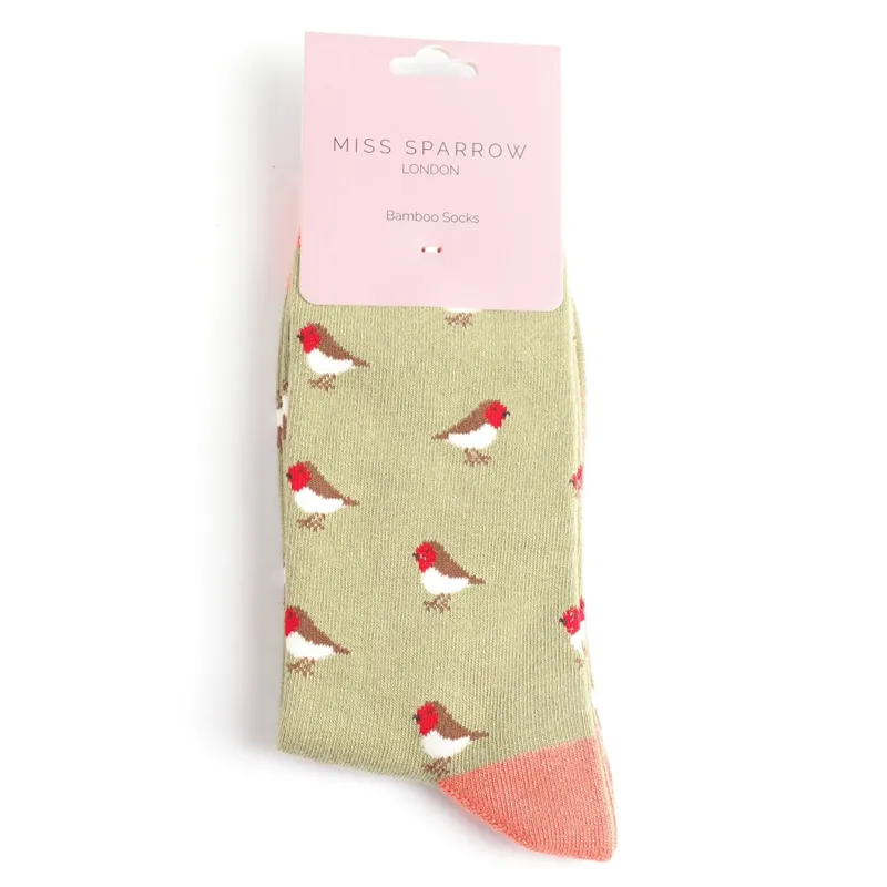 Miss Sparrow Little Robins Socks in Olive