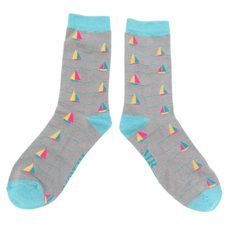 Miss Sparrow Mr Heron Sailing Boats Socks 7-11 in Grey