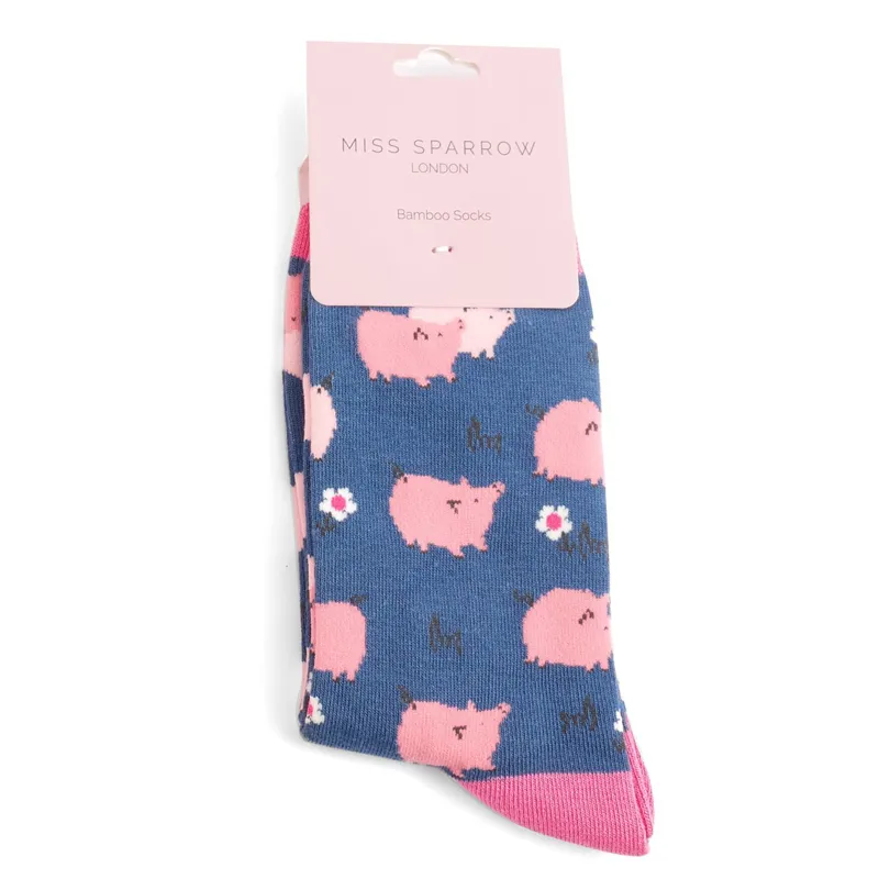 Miss Sparrow Pretty Pigs Socks in Navy