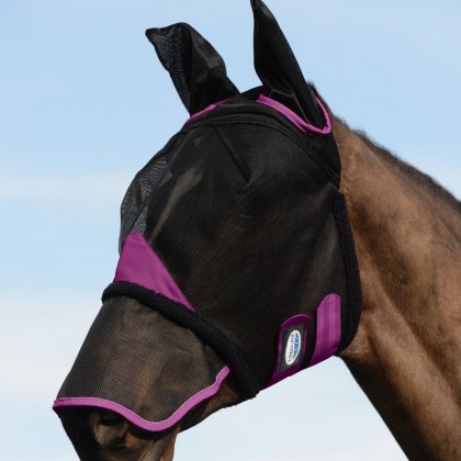 Weatherbeeta Comfitec Durable Mesh Mask with Ears & Nose Black/Purple 