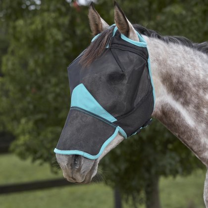 Weatherbeeta ComFiTec Deluxe Fine Mesh Mask with Nose Black/Turquoise