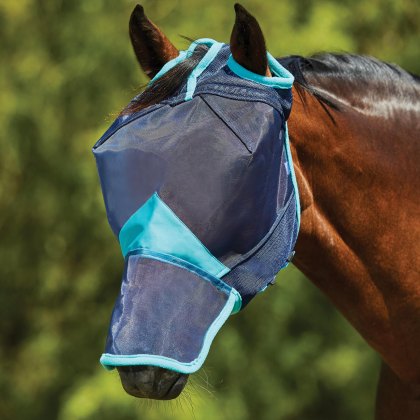 Weatherbeeta ComFiTec Deluxe Fine Mesh Mask with Nose Navy/Turquoise