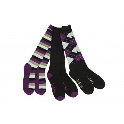 Dublin 3 Pack Socks Black/Purple/Grey  