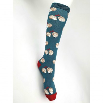 Hazy Blue Welly Socks Heart Hedgehogs