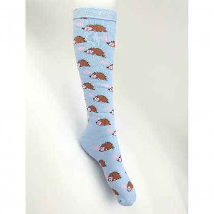 Hazy Blue Welly Socks Pink Hedgehogs