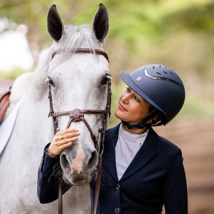Charles Owen Kylo Riding Hat Wide Peak Navy Matt/Pewter