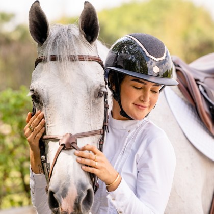 Charles Owen Kylo Riding Hat Wide Peak Sparkly Black Gloss/Rose Gold