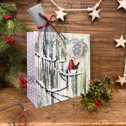 Alex Clark Robin and Icicles Medium Christmas Gift Bag