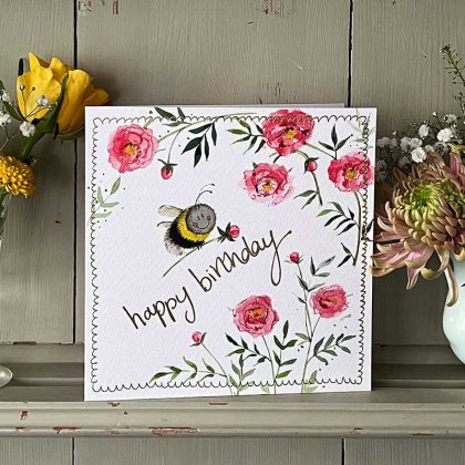 Alex Clark Bee & Pink Peonies Birthday Card 
