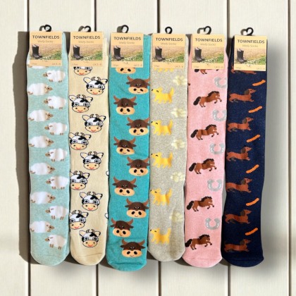Townfields Welly Socks Sheep Print Sea Blue