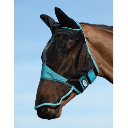 WeatherBeeta ComFitec Fine Mesh Fly Mask Nose and Ears Black/Turquoise