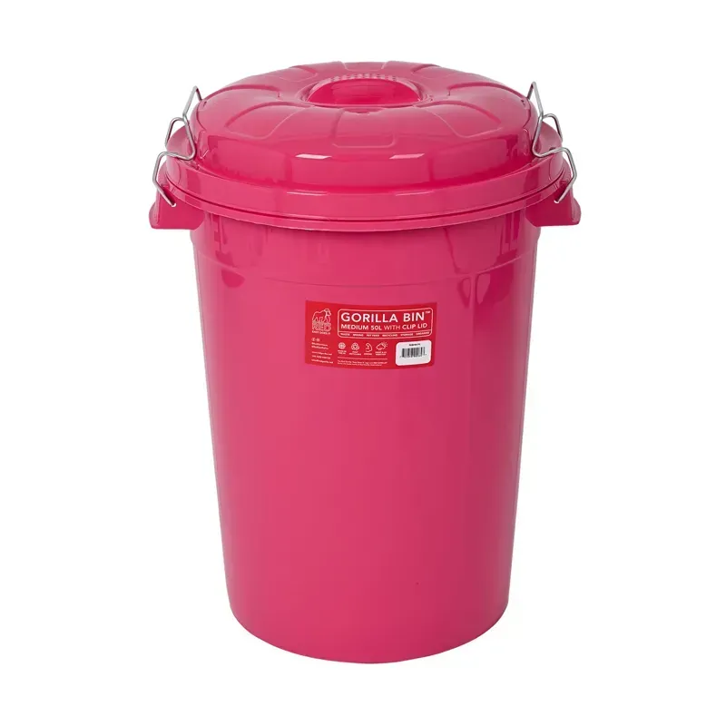 Red Gorilla Bin With Clip Lid 50L in Pink