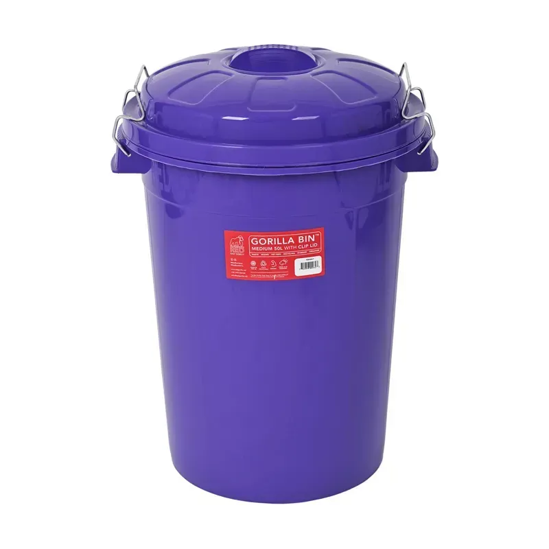 Red Gorilla Bin With Clip Lid 50L in Purple