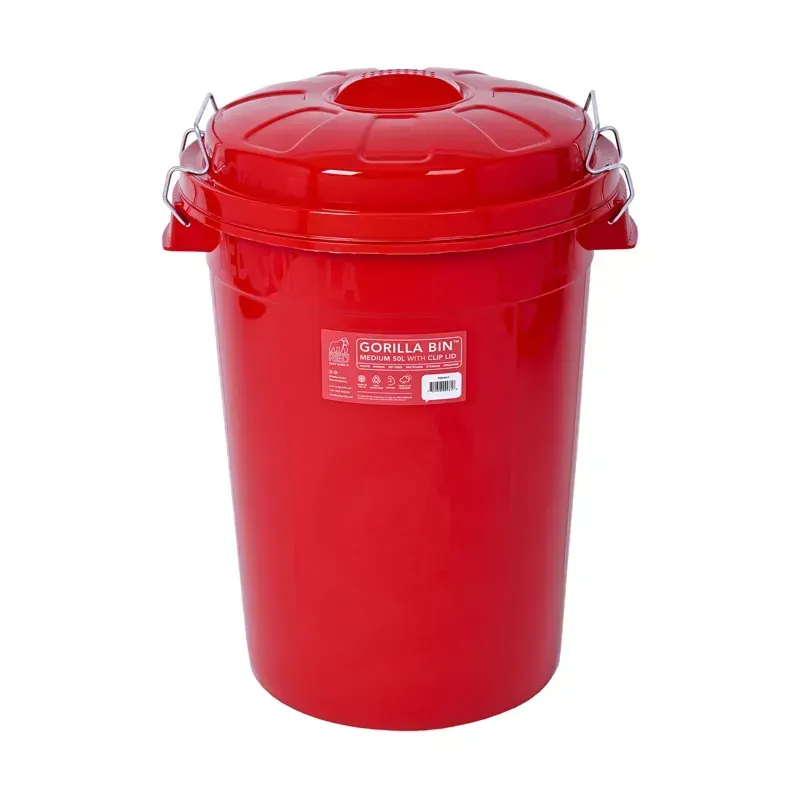 Red Gorilla Bin With Clip Lid 50L in Red