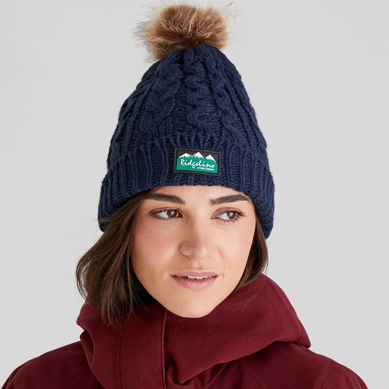 Ridgeline Nordic Fleck Bobble Hat in Navy-1