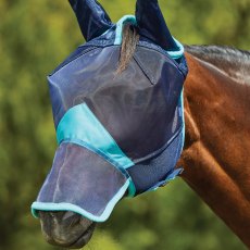 Weatherbeeta ComFiTec Deluxe Fine Mesh Mask with Ears and Nose Navy/Turquoise