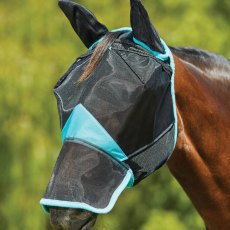 Weatherbeeta ComFiTec Deluxe Fine Mesh Mask with Ears and Nose Black/Turquoise