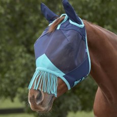 Weatherbeeta ComFiTec Deluxe Fine Mesh Mask with Ears and Tassels Navy/Turquoise