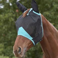 Weatherbeeta ComFiTec Deluxe Fine Mesh Mask with Ears Black/Turquoise