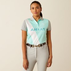 Ariat Womens Taryn Short Sleeve Polo Beach Glass/Electric Green