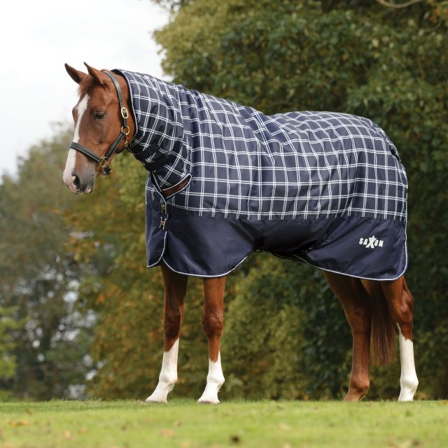 Saxon  Saxon Defiant 600D Combo Medium Turnout Rug Navy/Plaid