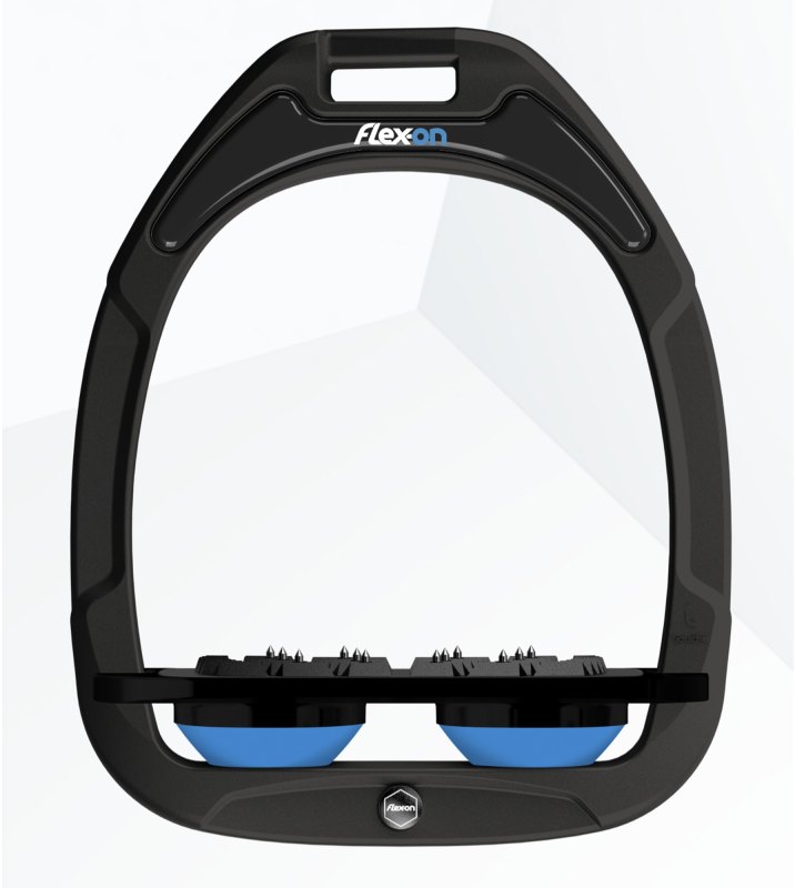 Flex-On Green Composite Inclined Ultra Grip Stirrups - Black/Black/Light Blue Flex-On Green Composite Inclined Ultra Grip Stirrups - Black/Black/Light Blue