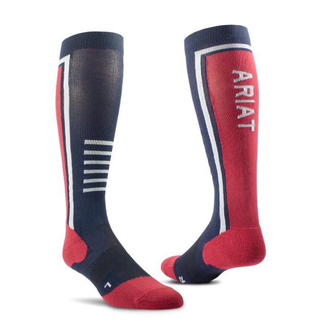 Ariat Riding Apparel AriatTek Slimline Performance Socks Navy/Red