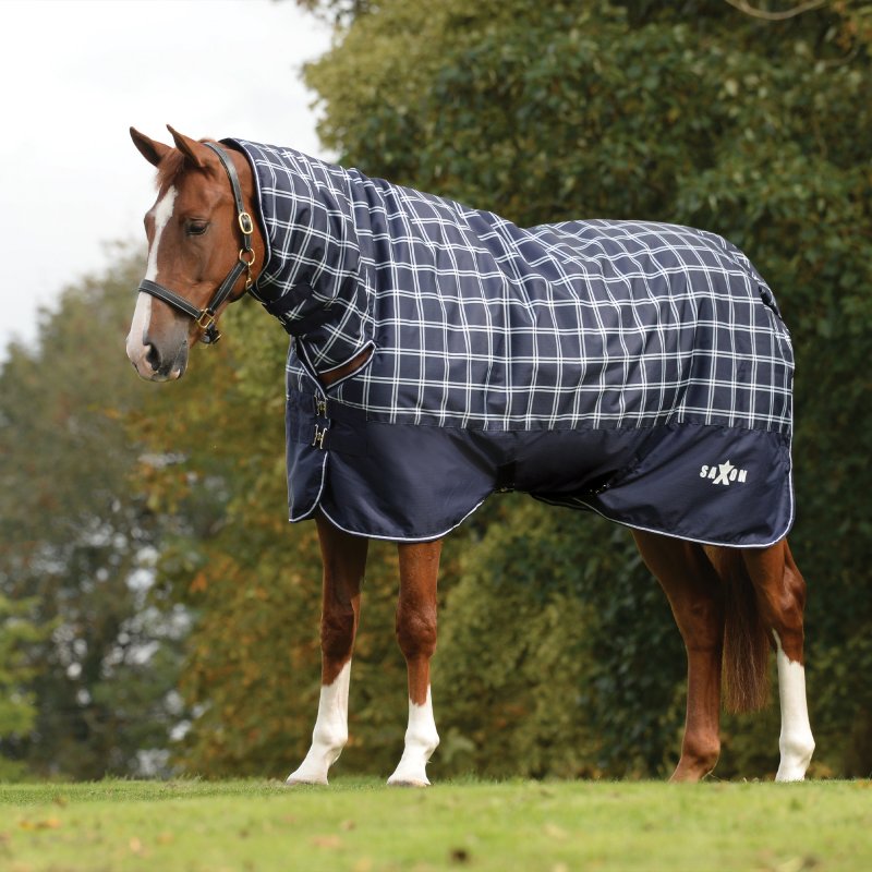 Saxon  Saxon Defiant 600D Combo Neck Heavy Navy Plaid Turnout Rug