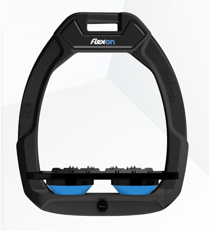 Flex On Safe-On Inclined Ultra Grip Safety Stirrups Black/Black/Light Blue Flex On Safe-On Inclined Ultra Grip Safety Stirrups Black/Black/Light Blue