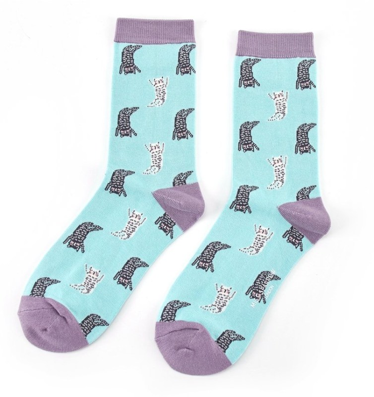 Miss Sparrow Lazy Cats Socks Duck Egg Miss Sparrow Lazy Cats Socks Duck Egg