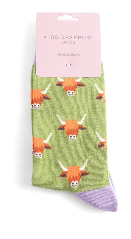 Miss Sparrow Highland Cows Socks Green Miss Sparrow Highland Cows Socks Green