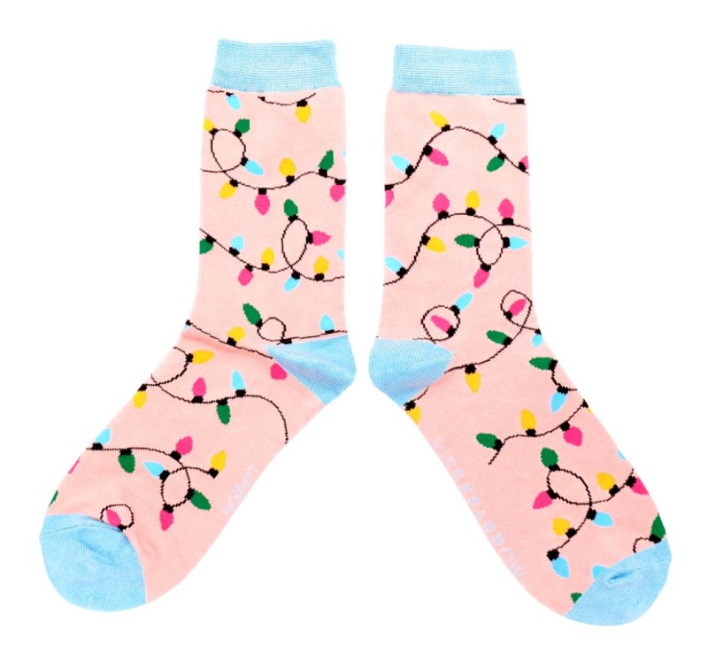Miss Sparrow Christmas Lights Socks Dusky Pink Miss Sparrow Christmas Lights Socks Dusky Pink