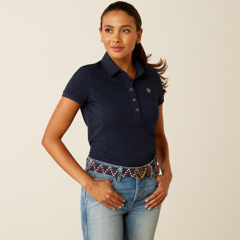 Ariat Riding Apparel Ariat Womens Prix 3.0 Short Sleeve Polo Navy Eclipse