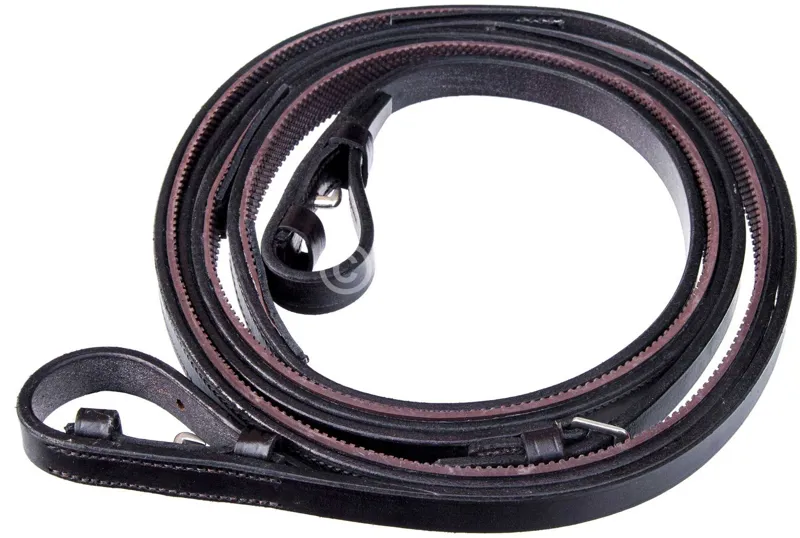 Townfields Leatherwork Half Rubber Covered Dressage Reins in Havana