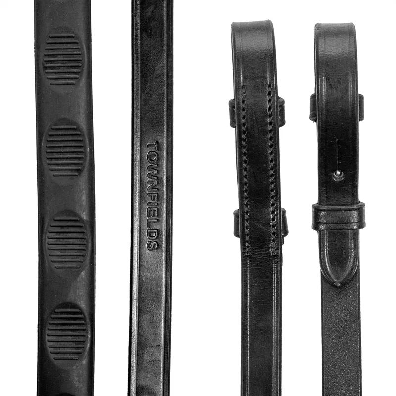 Townfields Hampton Magna Thumb Grip English Rubber Reins Full in Black