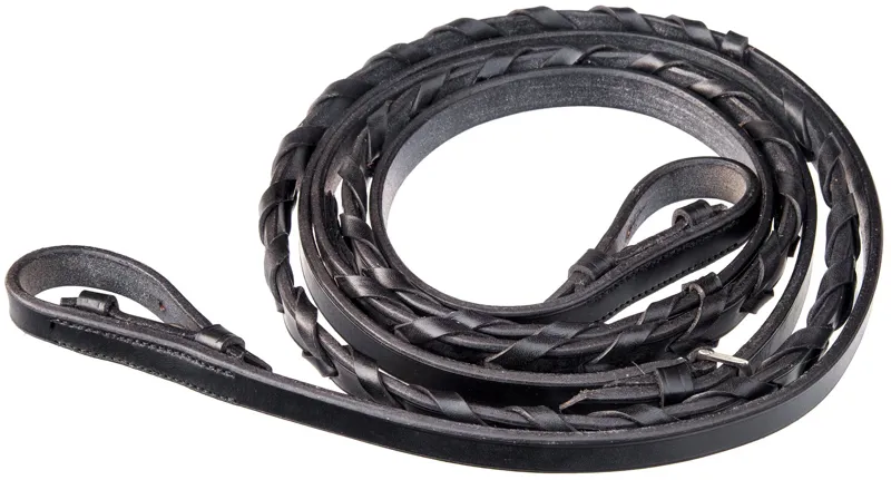 Townfields Leatherwork Laced Leather Reins in Black