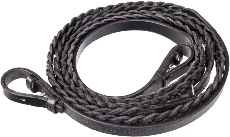 Townfields Leatherwork Plaited Leather Reins in Black
