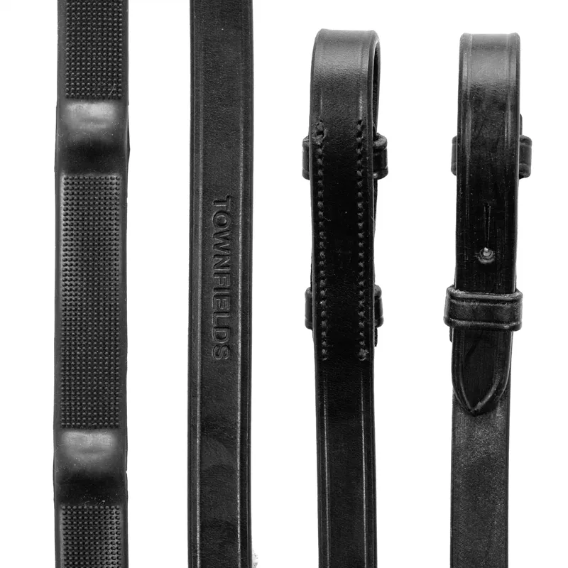Townfields Shrewley Ultra Grip English Rubber Reins 5/8 inchx54 Black