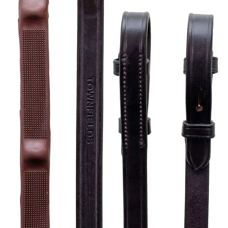 Townfields Shrewley Ultra Grip English Rubber Reins5/8 inchx54 Brown