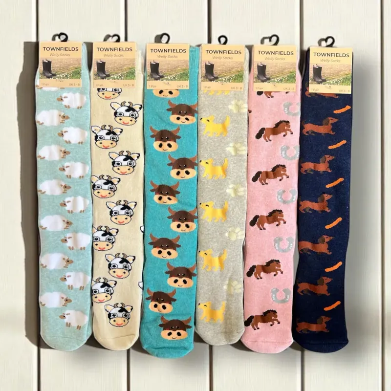 Townfields Welly Socks Bull Print in Turquoise-1