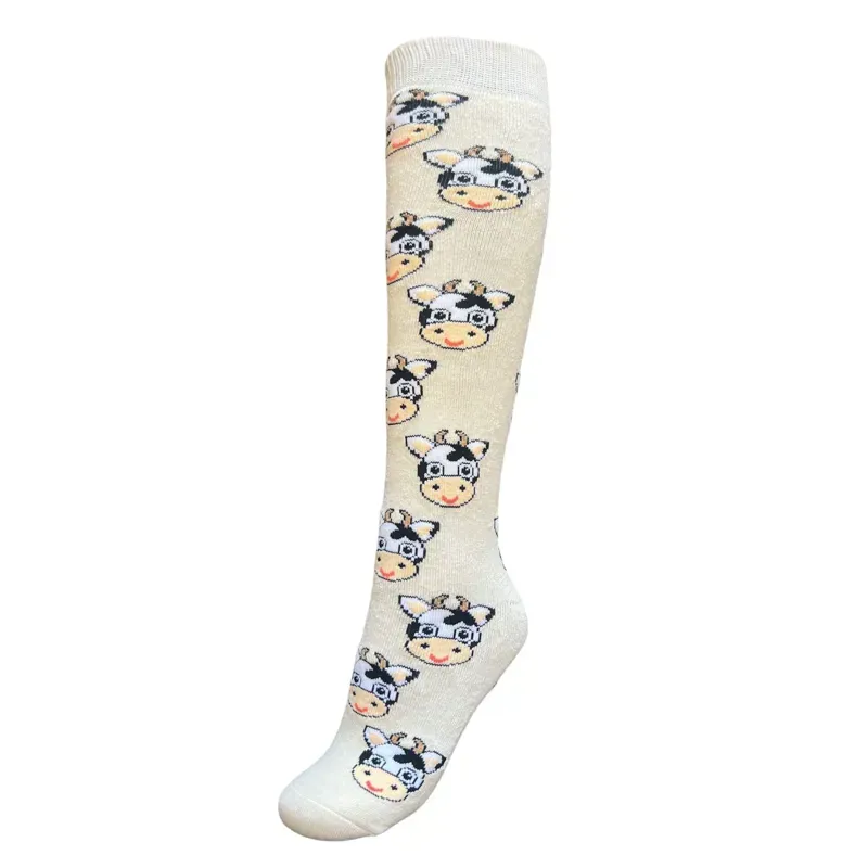 Townfields Welly Socks Cow Print in Milk White