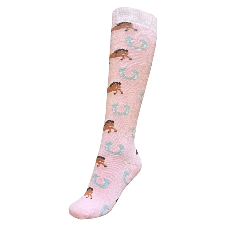Townfields Welly Socks Horse Print in Pale Pink