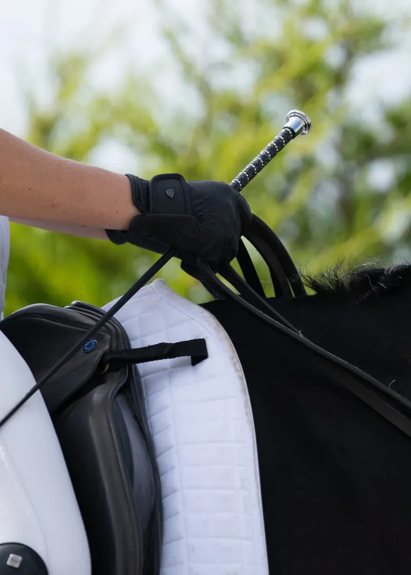 Woof Wear Twisted Dressage Whip in Black and Silver-1
