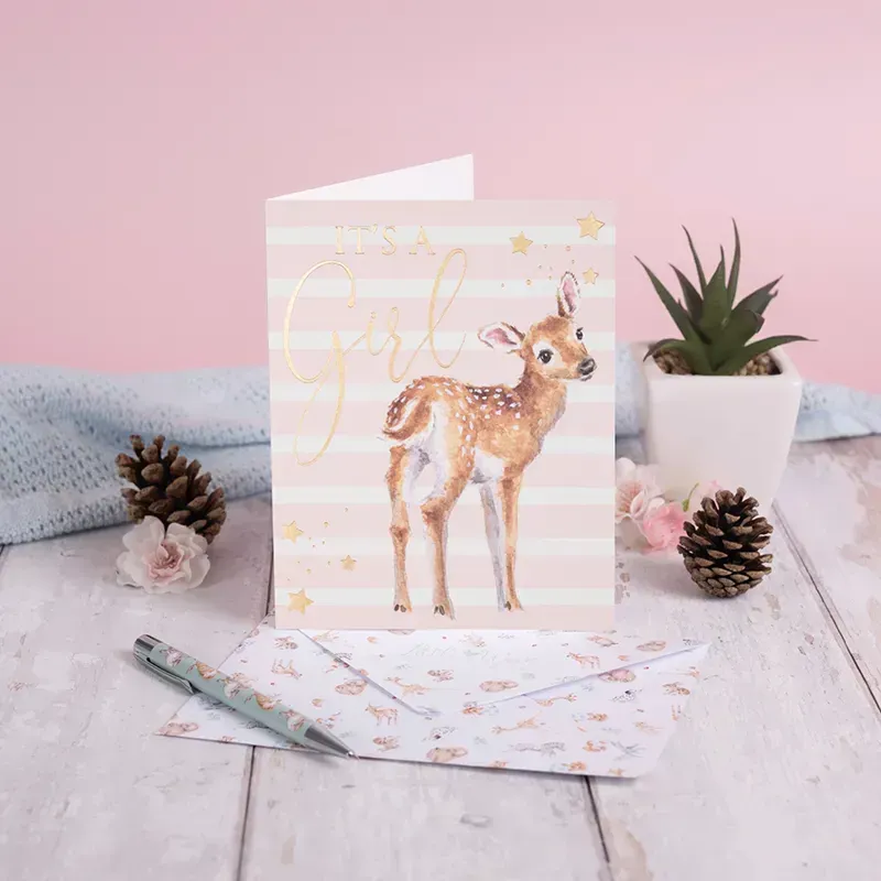 Wrendale Designs Loved Deerly Its A Girl Greeting Card-1