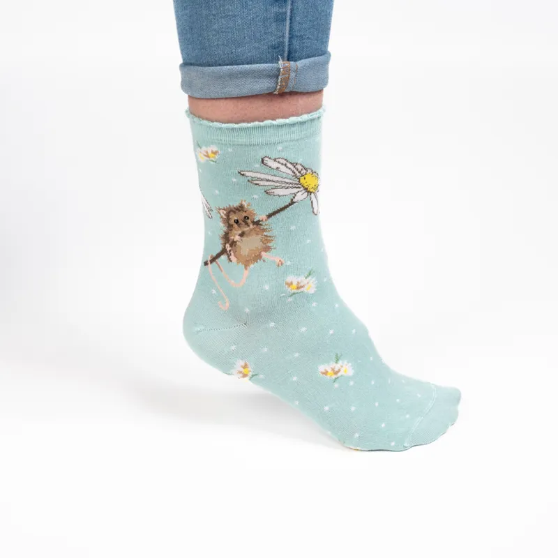 Wrendale Designs Oops a Daisy Women's Socks in Blue-1